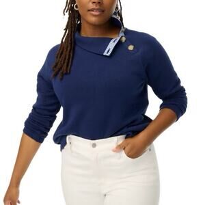 NWT J Crew Women’s Wide button-collar pullover sweatshirt Navy New XXS 2XS